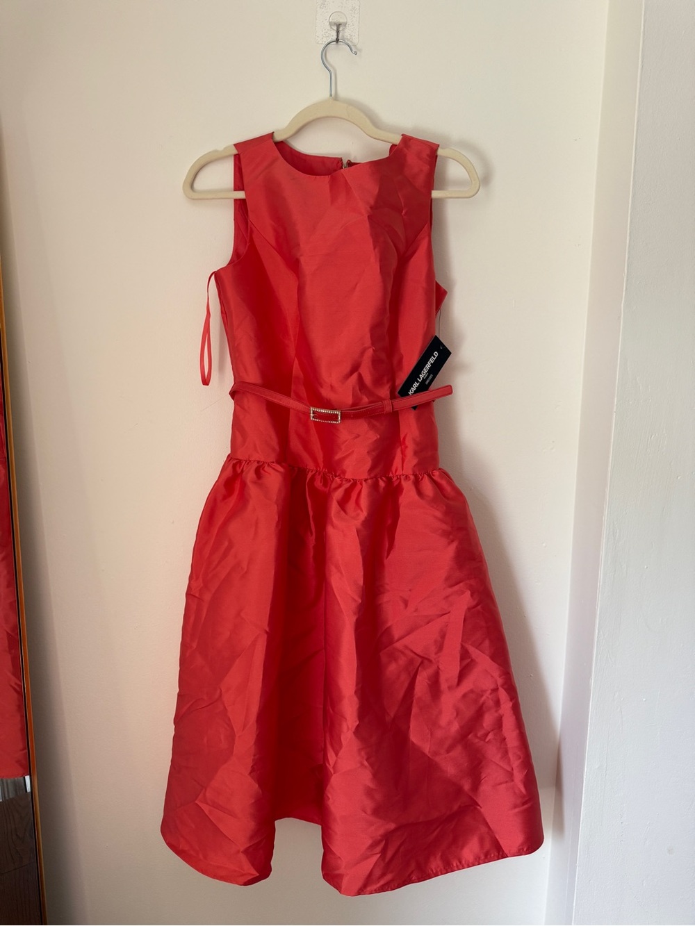 Karl Lagerfeld Girls' Red Sleeveless Belted Party Dress